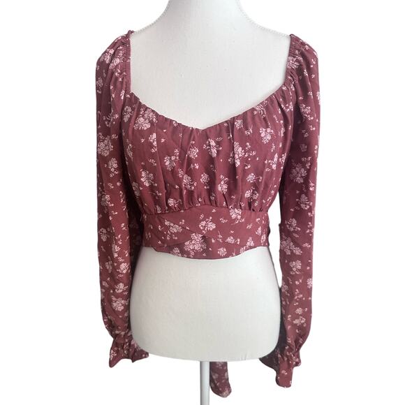 Altar’d State Women’s NWT Mauve Floral Puff Sleeve Crop Top - XL - Picture 3 of 10
